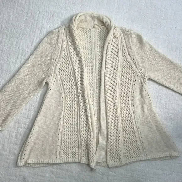 Anthropologie Moth knit cream cotton blend open front cardigan M - Picture 4 of 8